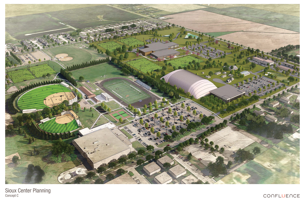 Aerial concept drawing of park space